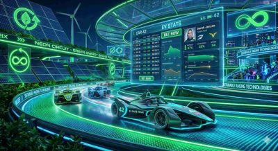 futuristic electric race car 400x218 - Electric Vehicle Racing and the Sustainable Future of Gambling